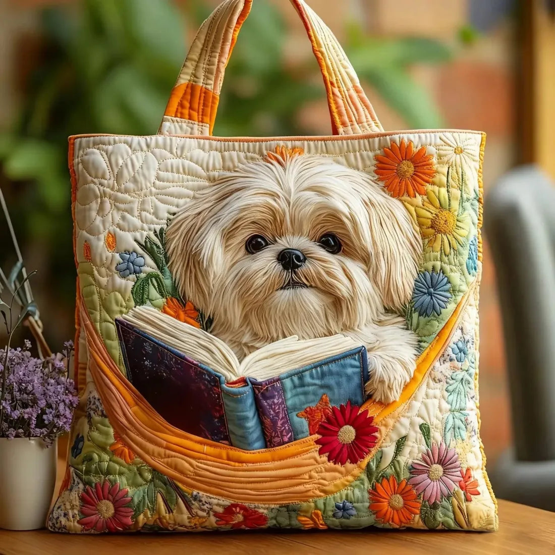 Artisan Bag - Shih Tzu with Books and Flowers