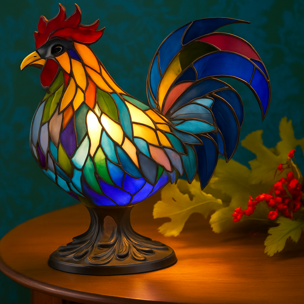 Colourful Glass Rooster Lamp