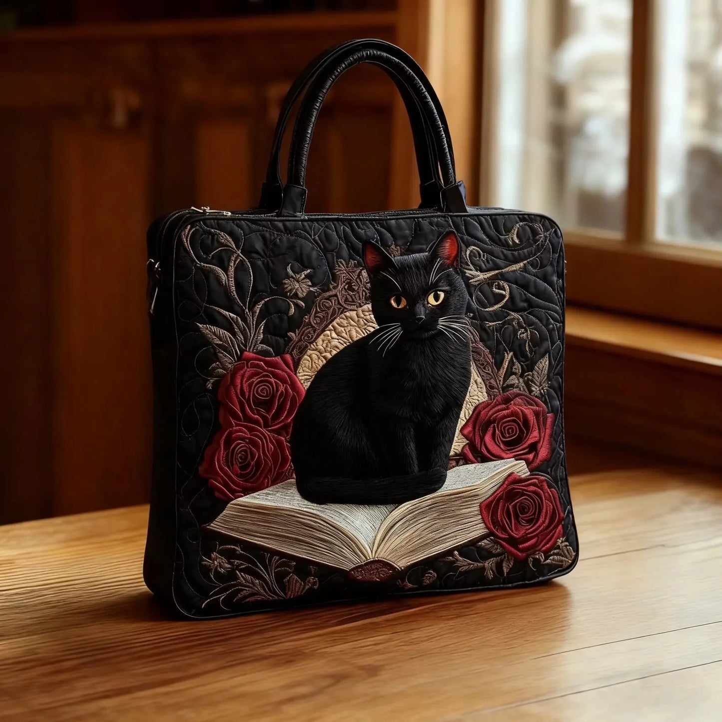 Artisan Padded Bag - Black Cat on Books