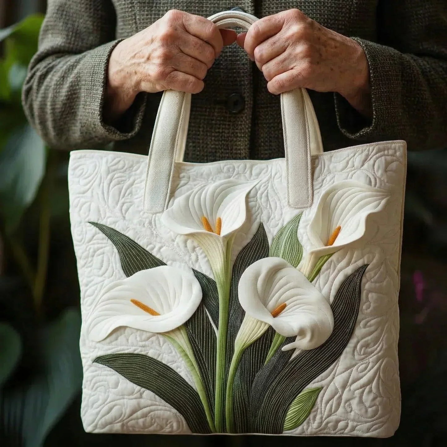 Padded Handbag - White Sunflowers