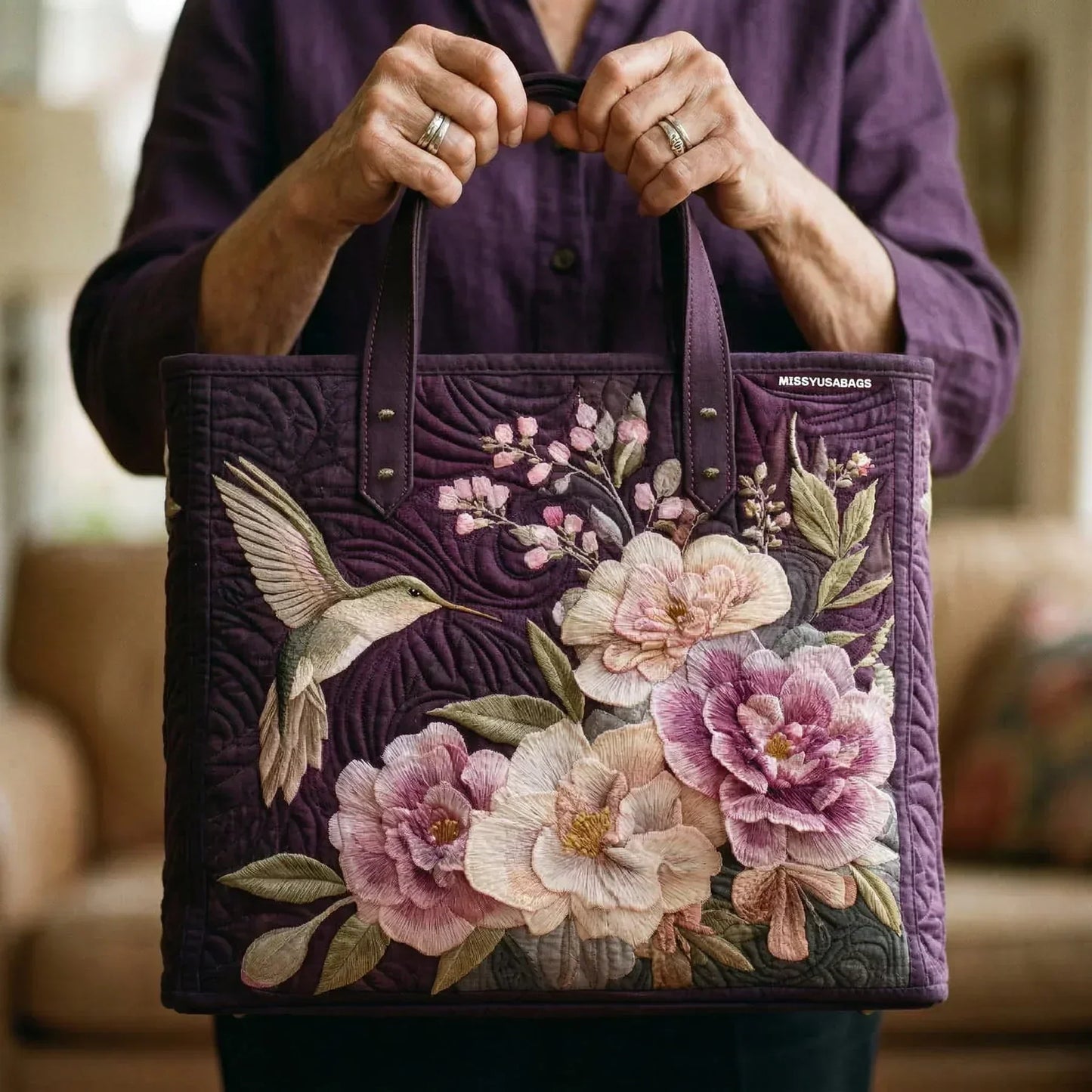 Padded Artisan Bag - Hummingbird and Orchids