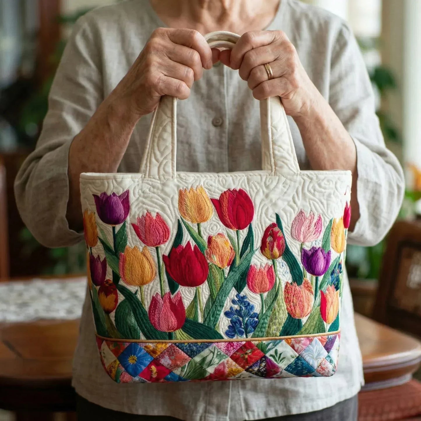 Padded Tote Bag - Tulip Garden